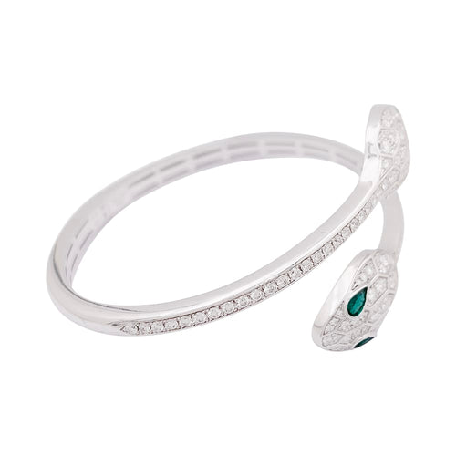 Bracelet Bulgari Serpenti Seduttori - Bracelet jonc en or blanc, diamants et émeraudes 58 Facettes 34137
