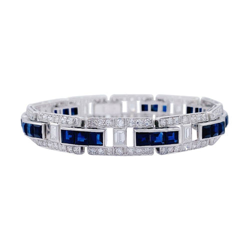 Bracelet Bracelet Art déco en platine, saphirs calibrés et diamants 58 Facettes 32336