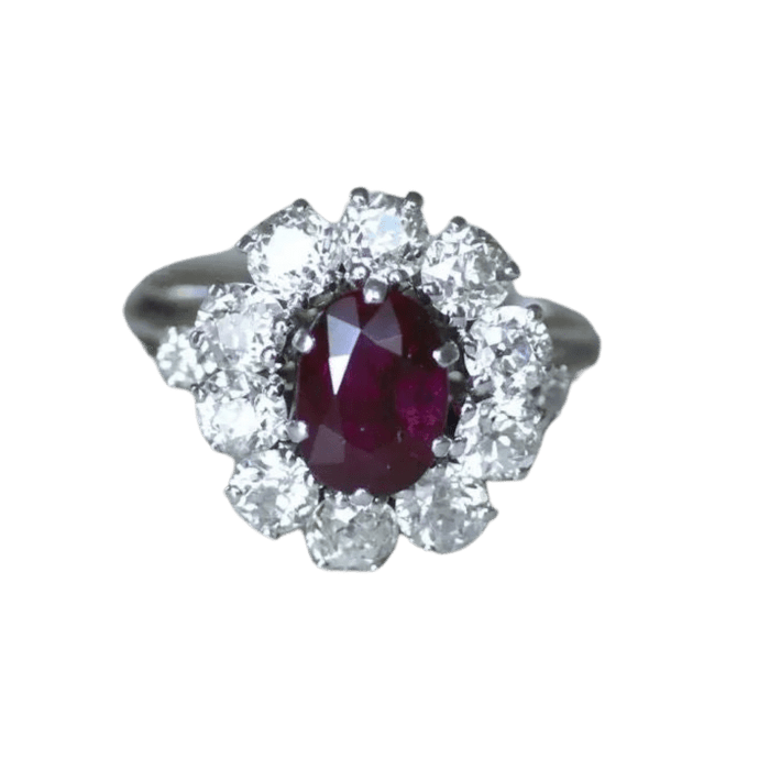 Bague 58 Bague Marguerite rubis Sang de Pigeon birman non chauffé 1.60 Cts et diamants 58 Facettes