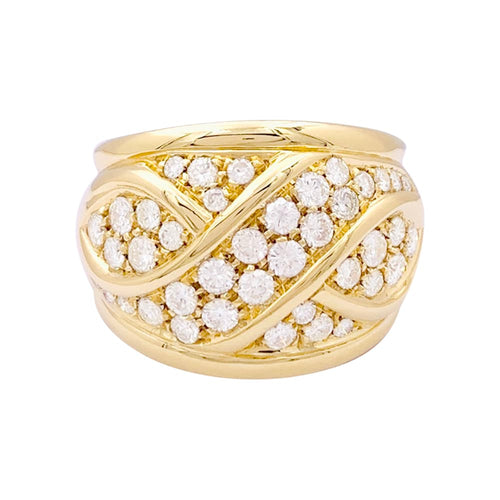 Bague 54 Bague bandeau pavée de diamants en or jaune 750 58 Facettes 33884