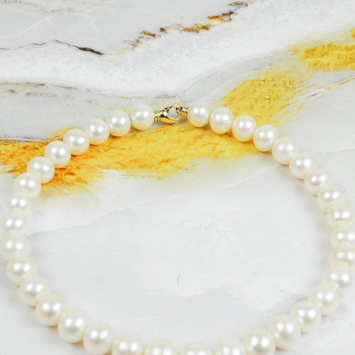 Kolye 585 ayar sarı altın tatlı su incisi kolyesi 58 Facettes 2272