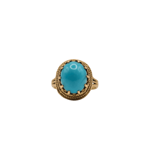 Bague 60 Bague or jaune sertie d’une turquoise 58 Facettes
