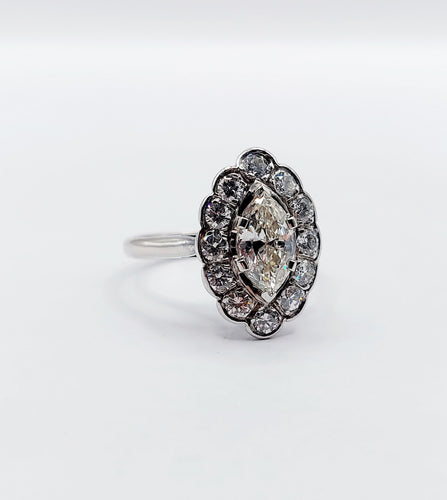 Bague 50 Bague marquise Art Déco or blanc, diamants 58 Facettes A05282