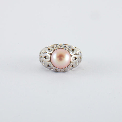 Bague 52.5 Bague Jonc Perle Rose Diamants 58 Facettes