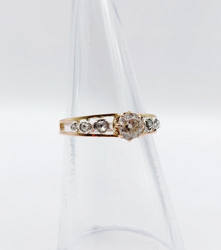 Bague 51.5 Bague victorienne or rose et argent, diamant et diamants 58 Facettes A05591