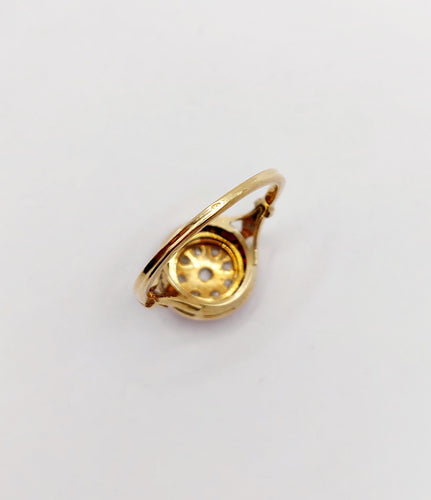 Bague 50 Bague cible Art déco en or 18k, diamant taille rose et rubis calibrés 58 Facettes A06428