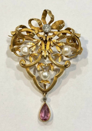 Broche Broche ancienne or jaune perles et diamant 58 Facettes