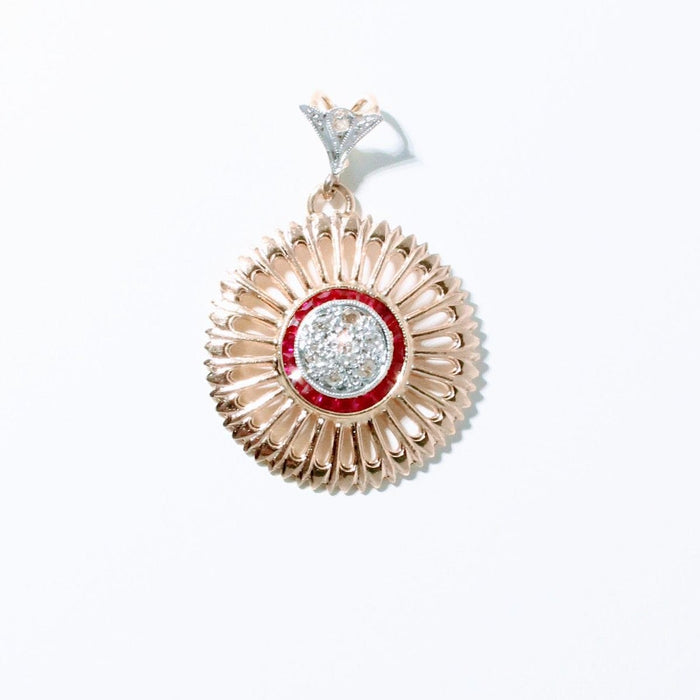 Pendentif Pendentif Rosace Art Déco or jaune, diamant, rubis 58 Facettes 240 556