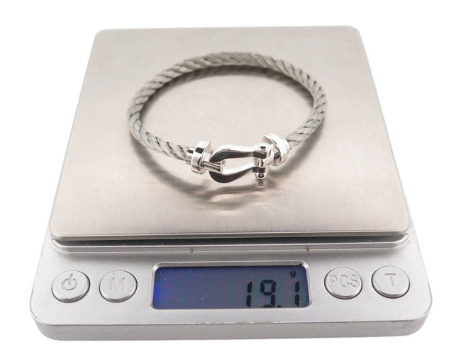 Bracelet bracelet FRED force 10 mm manille or blanc 18k cable acier t16 18cm 58 Facettes 267890