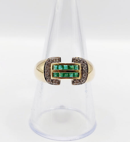 Bague 59 Bague tank style art deco or 18k émeraude calibrées et diamants taille brillants 58 Facettes A05364