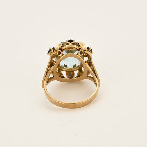 Bague 55 Bague cocktail en or rose, aigue-marine et saphirs 58 Facettes MB3