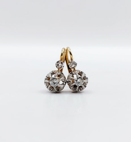 Boucles d'oreilles Dormeuses or jaune, diamants taille ancienne et diamant taille rose (circa 1900) 58 Facettes A05647
