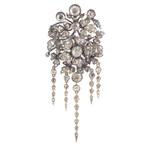 Broche Splendeur florale antique : broche de corsage Trembleuse avec diamants, 1860 58 Facettes 21028-0240