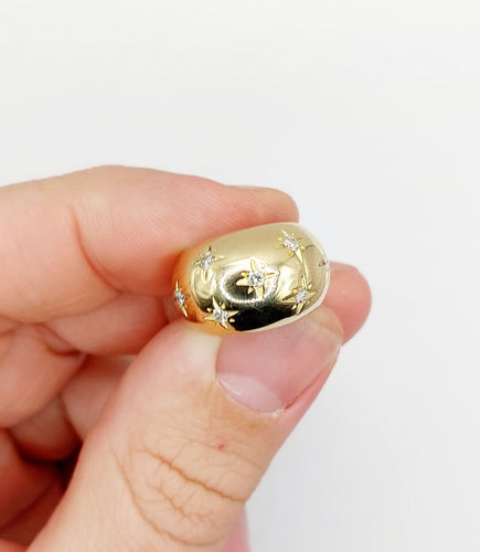 Bague 43.5 Bague bombé dôme or 18k diamant taille brillants en serti étoilé (circa 1950) 58 Facettes A05072