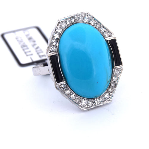 Bague Bague en or blanc avec turquoise et onyx 58 Facettes