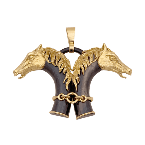 Pendentif Pendentif FRED double tête de cheval en or jaune et corne. 58 Facettes 34724