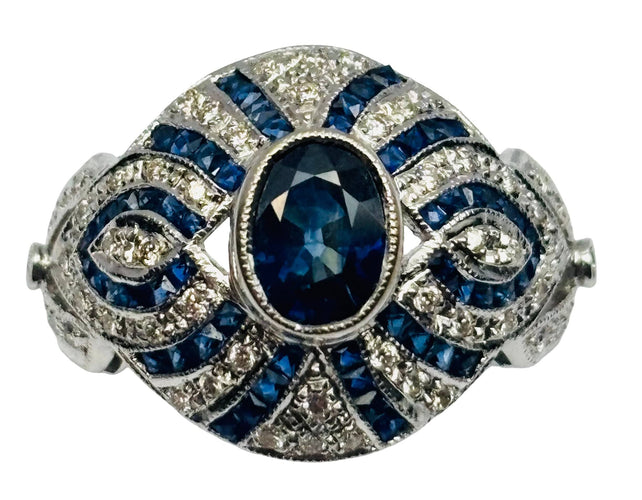 Bague 54.5 Bague contemporaine en or jaune, saphir et diamants, design du XXe siècle 58 Facettes E32