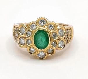 Bague 54 Bague Marguerite Vintage or jaune, émeraude et diamants 58 Facettes