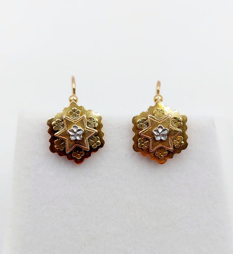 Boucles d'oreilles Dormeuses victorienne or rose, étoile et fleurs (circa 1880) 58 Facettes A05268