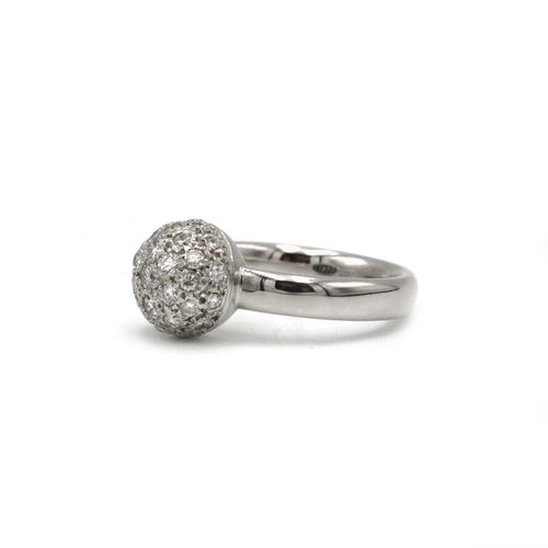 Ring i hvidguld 750 med facetslebet kugle og diamanter 