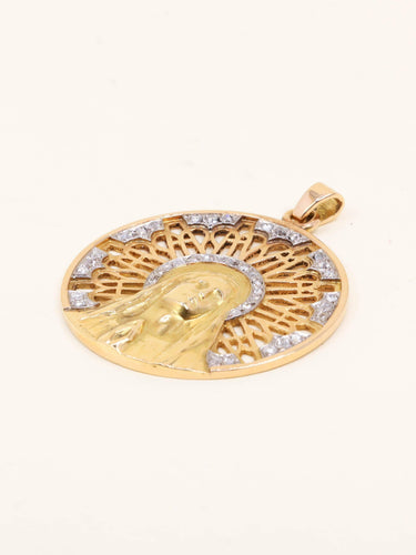 Pendentif VERNON Medaille Art Nouveau Vierge or jaune diamants taille rose 58 Facettes 1210.3
