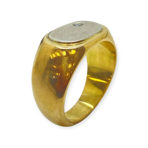 Bague 62 Chevalière en or jaune, or blanc et diamants 58 Facettes 330079748