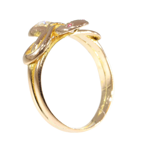 Bague 58 Élégance symbolique : bague antique double serpent avec diamants et rubis 58 Facettes 24278-0102