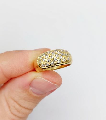 Bague 52.5 Bague jonc bombée or jaune 18k pavé 0,65 carats de diamants taille brillant 58 Facettes A04886