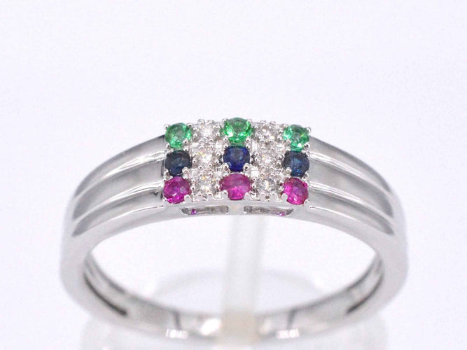 Bague Bague en or blanc avec diamant et pierres précieuses multicolores 58 Facettes 2043