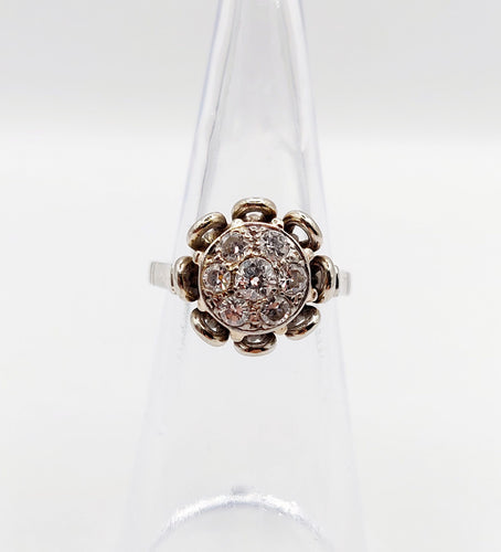 Prsten u obliku cveta art deco od belog zlata 18k i 0,40 karata dijamanta stare bruse (oko 1950) 