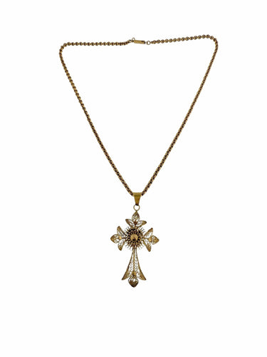 Collier Crucifix portugais traditionnel fabriqué main, chaîne or jaune 58 Facettes