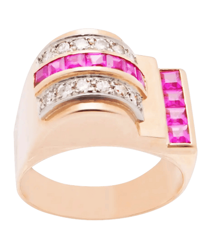 Bague Or rose 18K Diamant Rubis