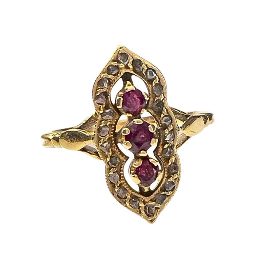 Bague 54 BAGUE DU DÉBUT DU XXE SIÈCLE (1900) EN OR 18 KT AVEC DIAMANTS ET RUBIS 58 Facettes Q991A