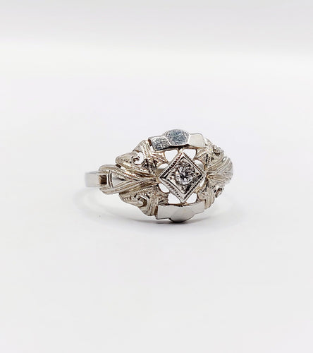 Bague Art Déco or blanc, diamant et monture géométrique 58 Facettes A05884