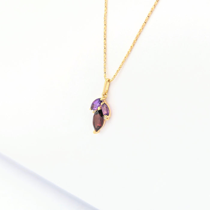 Yellow gold, diamond, amethyst, garnet necklace