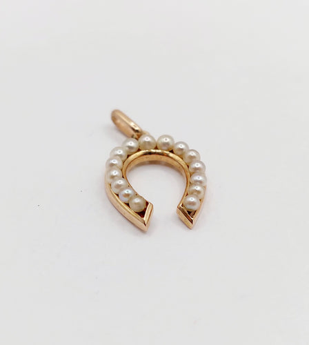 Pendentif Pendentif fer à cheval antique en or rose 18k et perles 58 Facettes A06579