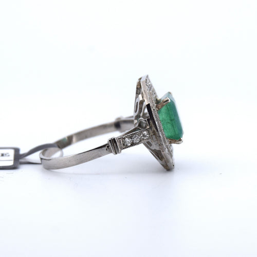 Bague 55 Bague Art Déco en platine avec émeraude 58 Facettes
