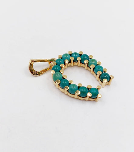 Pendentif Pendentif fer à cheval vintage or 18k billes de malachites 58 Facettes A06192