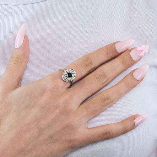 Bague 56 Bague art déco platine et or blanc, saphir et diamants 58 Facettes GULK189