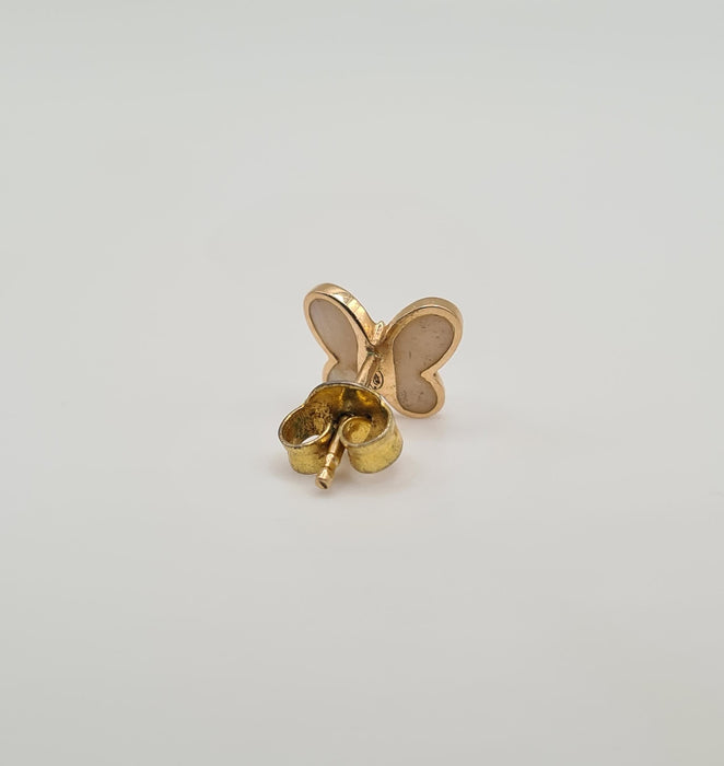 Yellow gold butterfly earring set with mother-of-pearl