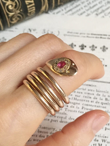 Bague 64-65 Bague ancienne serpent enroulé sertie de rubis et diamants en or rose 18k 58 Facettes