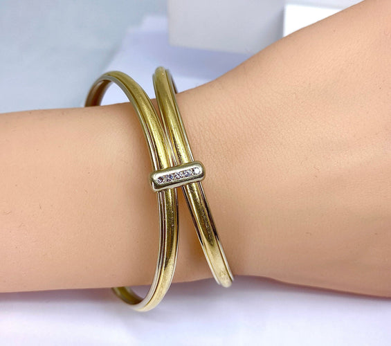 Bracelet Bracelet double joncs, or blanc, diamants, Yves Saint Laurent 58 Facettes AB601