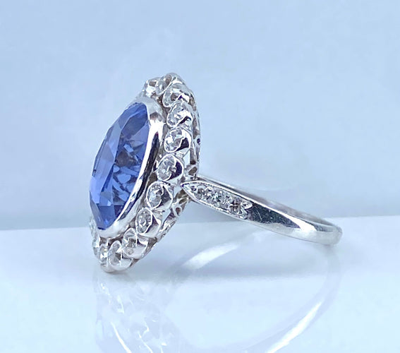 Ring - Ouppvärmd Ceylon-safir 6,53 ct i Platina och diamanter 