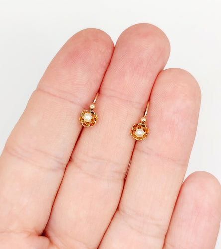 Boucles d'oreilles Petites Dormeuses or rose, perle (circa 1900) 58 Facettes A06037