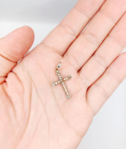 Pendentif Pendentif croix Art Déco or, diamant taille ancienne, diamant taille roses et perles (circa 1920) 58 Facettes A05200