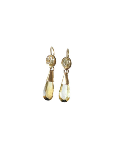 Boucles d'oreilles Anciennes boucles d'oreilles or jaune, goutte citrine - vers 1900 58 Facettes