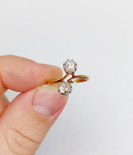 Bague 51 Bague toi et moi victorienne en or rose 18k et diamants taille rose 58 Facettes A06526