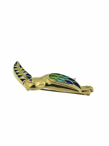 Broche Broche toucan vintage en or jaune avec émail et rubis 58 Facettes