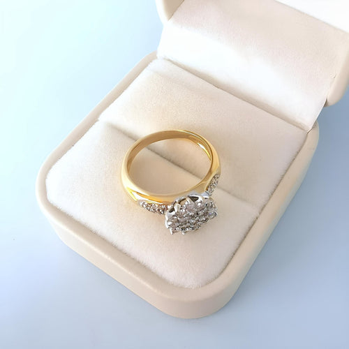 Bague 56.5 Bague fleur contemporaine Diamants Or 2 tons 18K 58 Facettes 1758