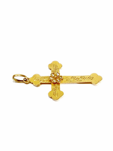 Pendentif Croix or rose et perles 58 Facettes